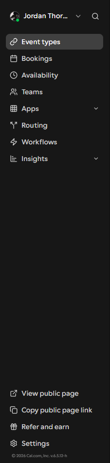 Cal.com sidebar